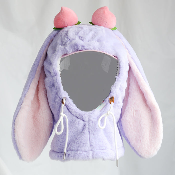 Animal Ski Balaclava, Winter Essential: lavender, light pink bunny with strawberry decorations, kawaii style