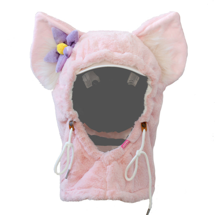 Animal Ski Balaclava with 3 Functions: light pink, white cat, kawaii style