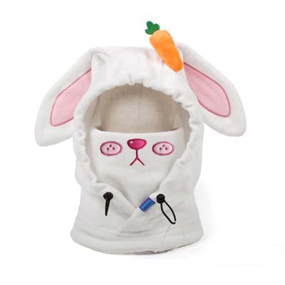 Animal Ski Balaclava with Adjustable Strap: lavender purple, white cartoon animal/character, kawaii cartoon style