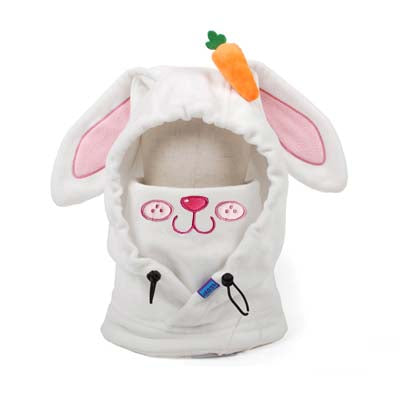 Animal Ski Balaclava with Adjustable Strap: lavender purple, white cartoon animal/character, kawaii cartoon style