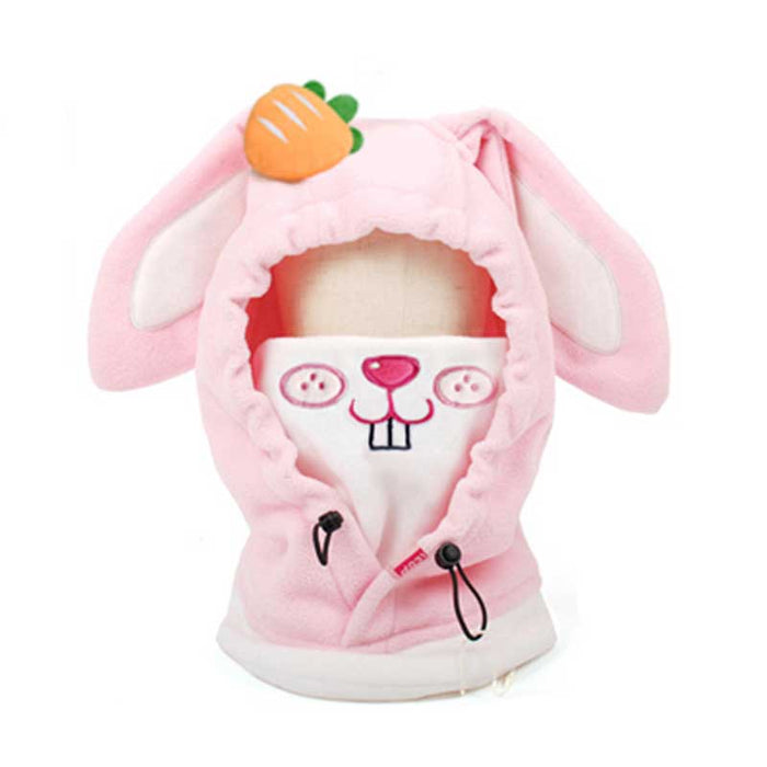 Animal Ski Balaclava with Adjustable Strap: lavender purple, white cartoon animal/character, kawaii cartoon style