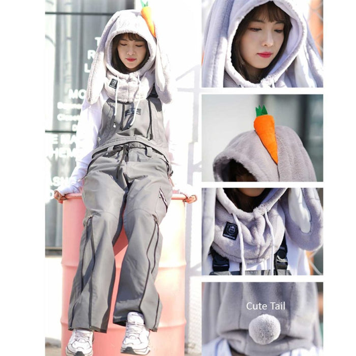 Animal Ski Balaclava with Adjustable Strap: cream, orange carrot theme, kawaii style