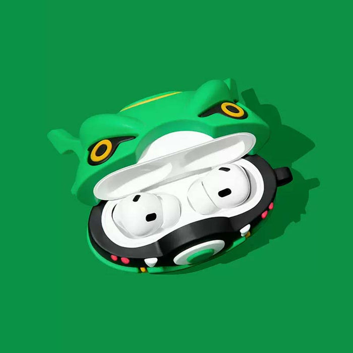 Anime Cat AirPods Case with Protection: green, black frog character/theme, cartoon kawaii style