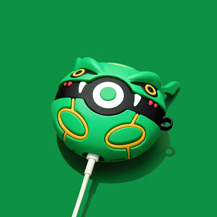 Anime Cat AirPods Case with Protection: green, black frog character/theme, cartoon kawaii style