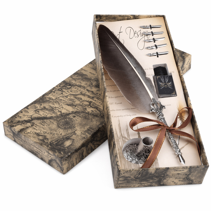 Antique Calligraphy Feather Quill Pen Set Black