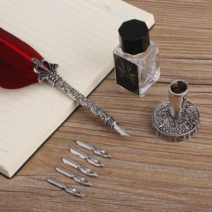 Antique Calligraphy Feather Quill Pen Set: brown, beige vintage writing/letter theme, vintage, antique-inspired style
