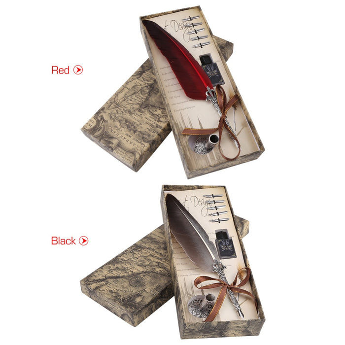 Antique Calligraphy Feather Quill Pen Set: brown, beige vintage writing/letter theme, vintage, antique-inspired style