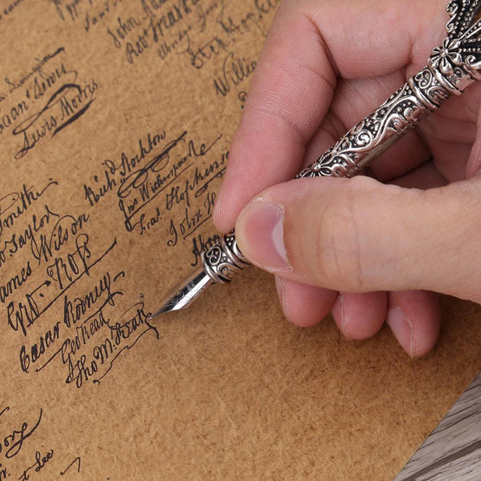 Antique Calligraphy Feather Quill Pen Set: brown, beige vintage writing/letter theme, vintage, antique-inspired style