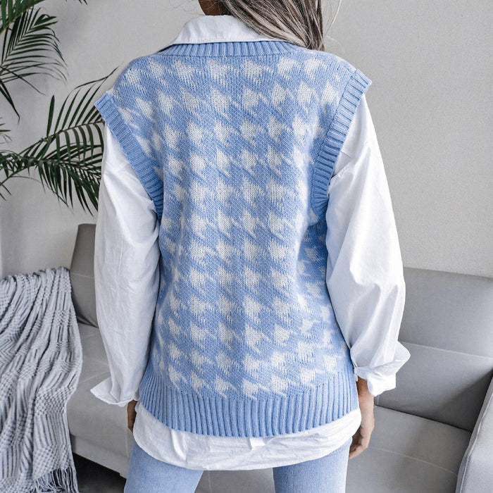 Argyle V-Neck Sweater Vest for Women: light blue, white sweater vest, casual preppy style