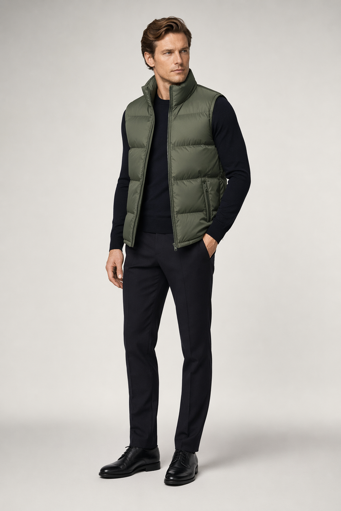 Army Green Winter Puffer Vest with Zip-Up Design for Men Default