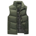Army Green Winter Puffer Vest with Zip-Up Design for Men: olive green, dark gray puffer vest, minimal casual outerwear style