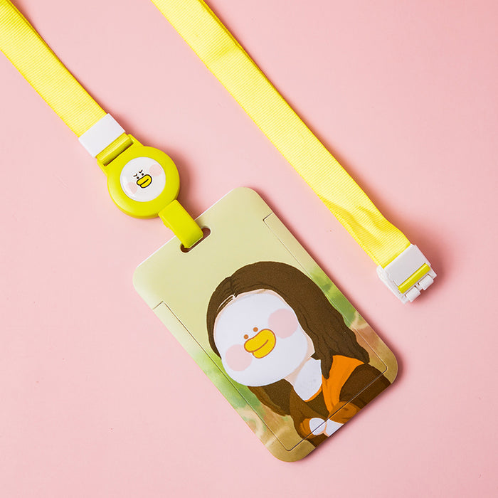 Art Parody Badge Holder with Retractable Lanyard: blue, white cartoon duck character