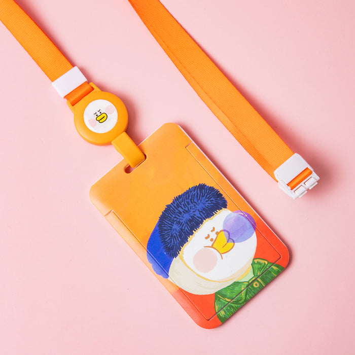 Art Parody Badge Holder with Retractable Lanyard: blue, white cartoon duck character