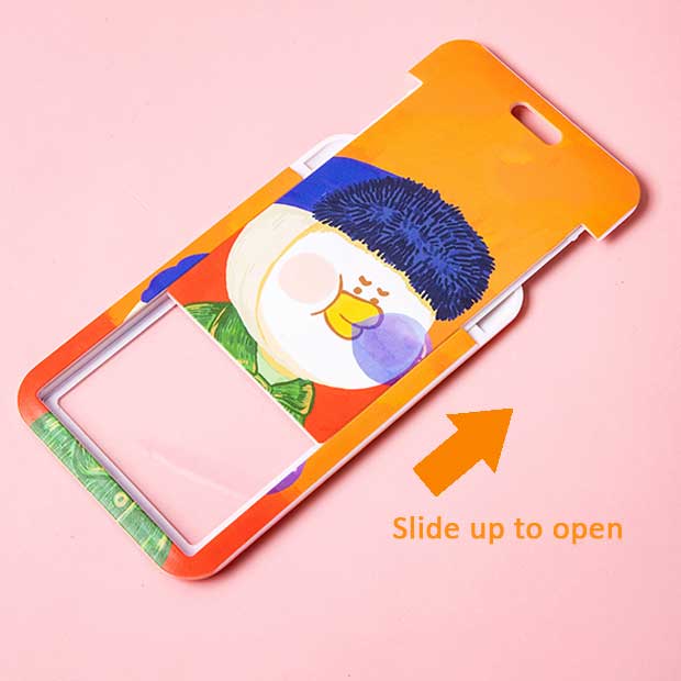 Art Parody Badge Holder with Retractable Lanyard: blue, white cartoon duck character
