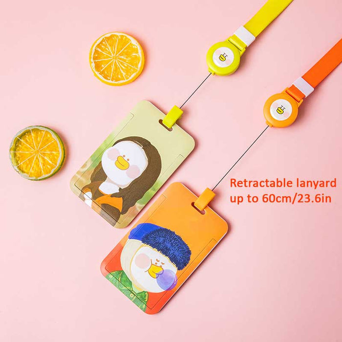 Art Parody Badge Holder with Retractable Lanyard: blue, white cartoon duck character
