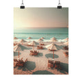 Artistic Poster for Your Relaxing Holidays: beige, tan beach scene, soft pastel coastal photography/illustration style