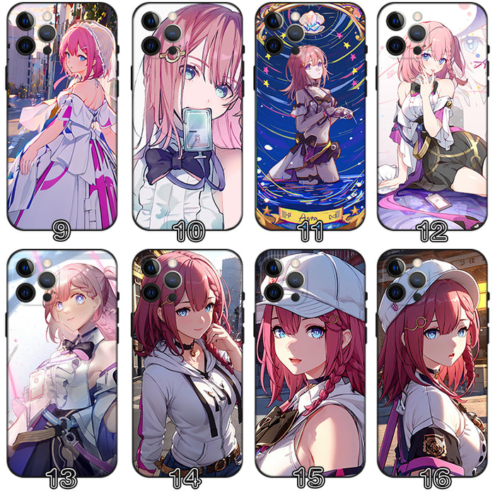 Asta Honkai Star Rail Phone Cases: black, pink anime-style pink-haired female character; one case features a cartoon cat, ani