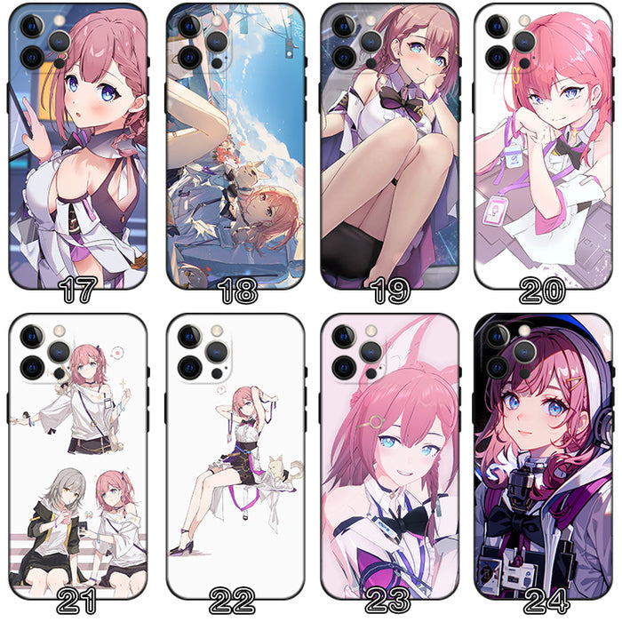 Asta Honkai Star Rail Phone Cases: black, pink anime-style pink-haired female character; one case features a cartoon cat, ani