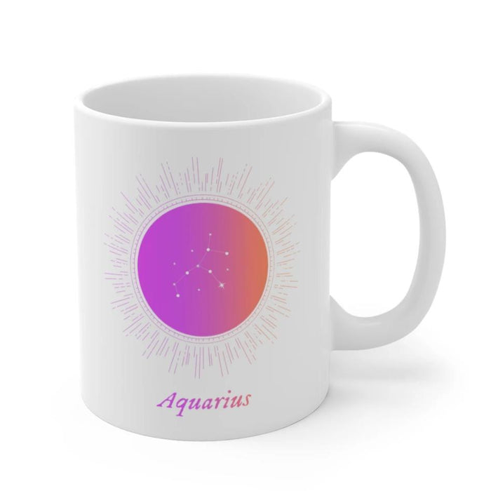 Astrological Aquarius Mug: white, purple Aquarius zodiac sign, minimal celestial style