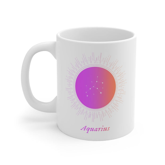 Astrological Aquarius Mug: white, purple Aquarius zodiac sign, minimal celestial style