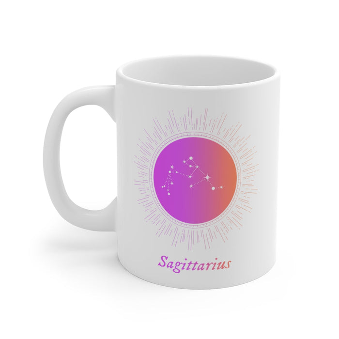 Astrological Mug for Sagittarius: white, purple Sagittarius zodiac constellation, minimal celestial zodiac graphic style