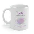 Astrological Traits Coffee Mug: Unveiling the Characteristics of Aries: white, purple Aries zodiac theme, minimal graphic zod