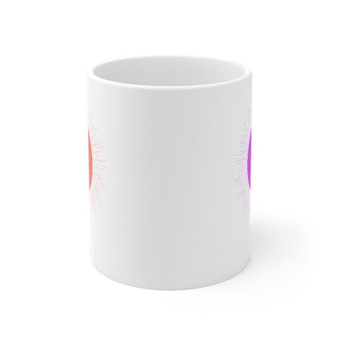 Astrology Leo Mug: white, purple Leo zodiac theme, minimal celestial graphic style