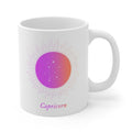 Astrology Mug with CAPRICORN Design: white, purple Capricorn zodiac sign, minimal celestial zodiac style