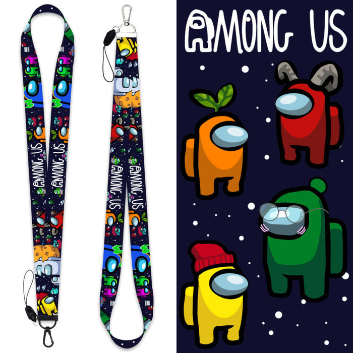 Astronaut Badge Holder with Lanyard: dark navy, black Among Us game characters, cartoon gaming style