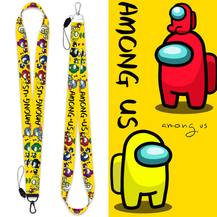 Astronaut Badge Holder with Lanyard: dark navy, black Among Us game characters, cartoon gaming style