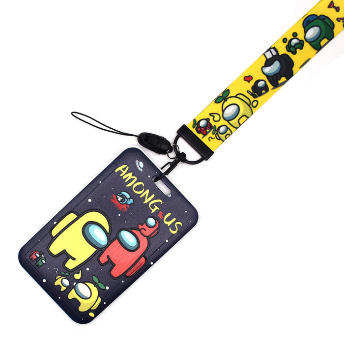 Astronaut Badge Holder with Lanyard: dark navy, black Among Us game characters, cartoon gaming style