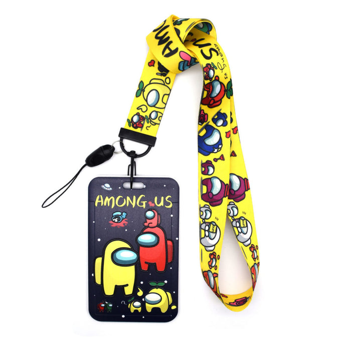Astronaut Badge Holder with Lanyard: dark navy, black Among Us game characters, cartoon gaming style