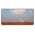 Astronaut's Arrival on Planet X Mouse Pad Desk Mat: blue-gray, pink astronaut on a moonlike landscape beneath a large planet