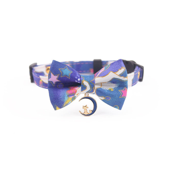 Astronomy-themed Pet Collar with Safety Buckle: blue, purple star and moon theme, kawaii style