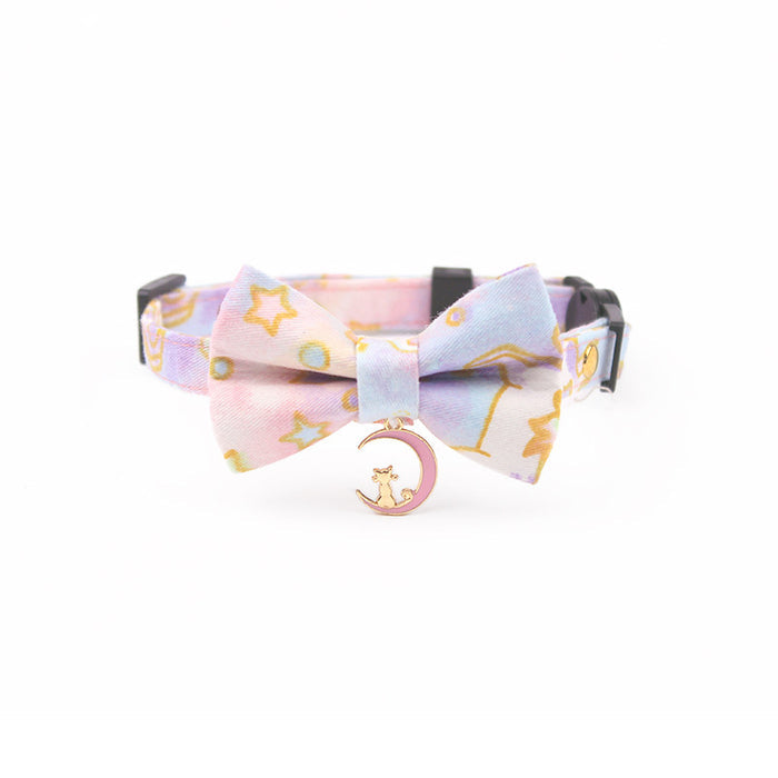 Astronomy-themed Pet Collar with Safety Buckle: blue, purple star and moon theme, kawaii style