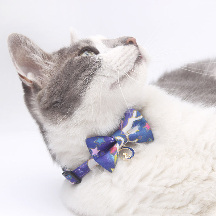 Astronomy-themed Pet Collar with Safety Buckle: blue, purple star and moon theme, kawaii style