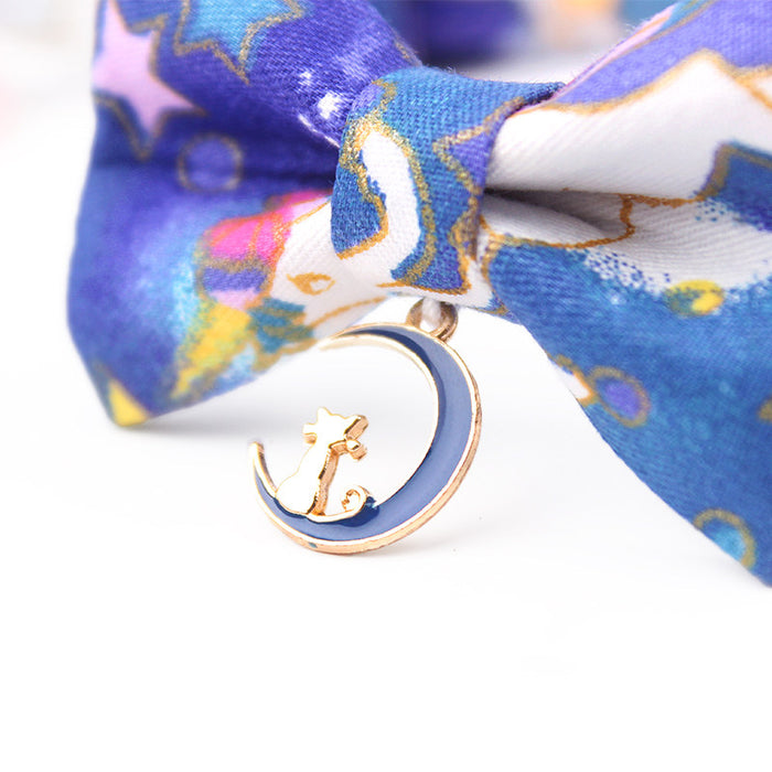 Astronomy-themed Pet Collar with Safety Buckle: blue, purple star and moon theme, kawaii style