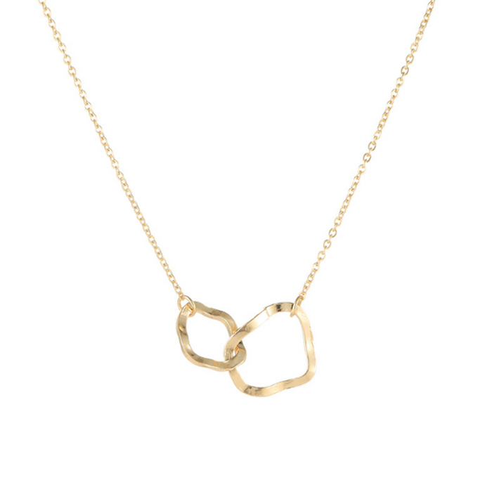 Asymmetrical Women's Linked Circle Pendant Necklace: gold necklace, minimal style