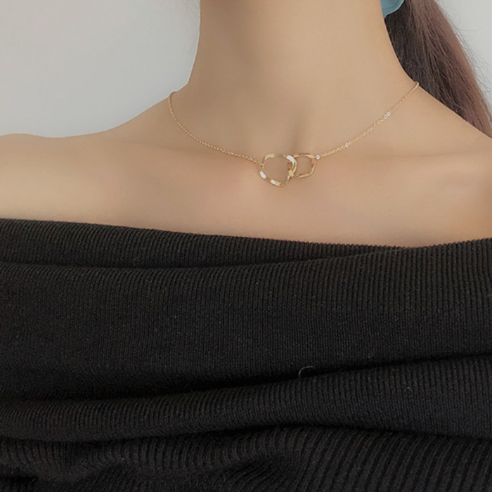 Asymmetrical Women's Linked Circle Pendant Necklace: gold necklace, minimal style