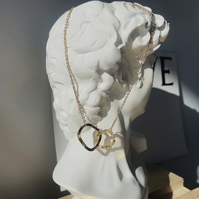 Asymmetrical Women's Linked Circle Pendant Necklace: gold necklace, minimal style