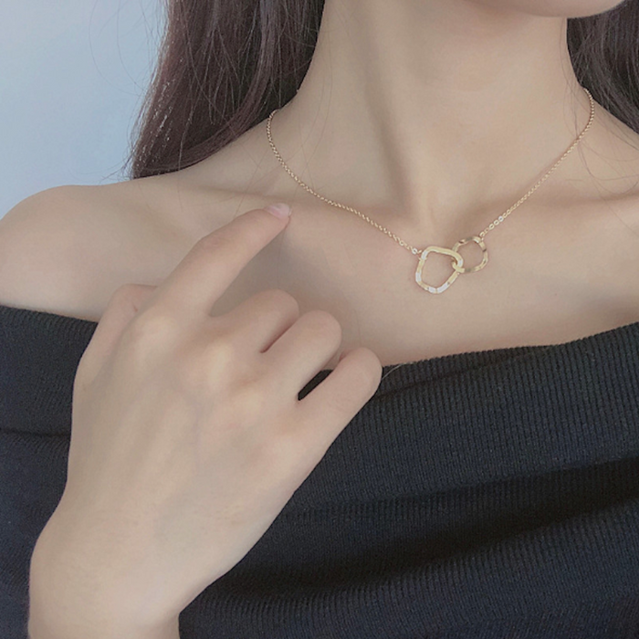 Asymmetrical Women's Linked Circle Pendant Necklace: gold necklace, minimal style