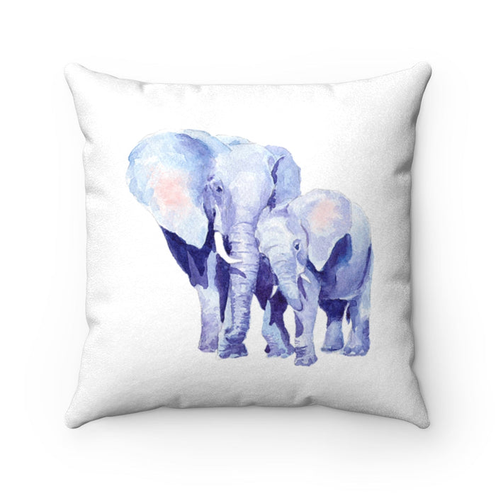 Auspicious Elephant Double Sided Print Faux Suede Square Cushion for Mothers and Babies: white, light blue two elephants, wat