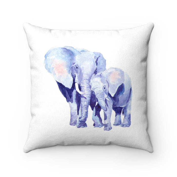 Auspicious Elephant Double Sided Print Faux Suede Square Cushion for Mothers and Babies: white, light blue two elephants, wat