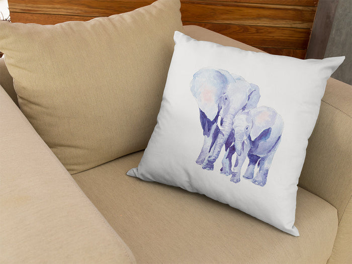 Auspicious Elephant Double Sided Print Faux Suede Square Cushion for Mothers and Babies: white, light blue two elephants, wat