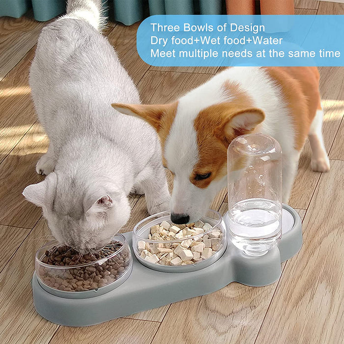 Automatic Tilted Pet Bowl Collection: light gray, clear cat and dog, minimal modern pet accessory style