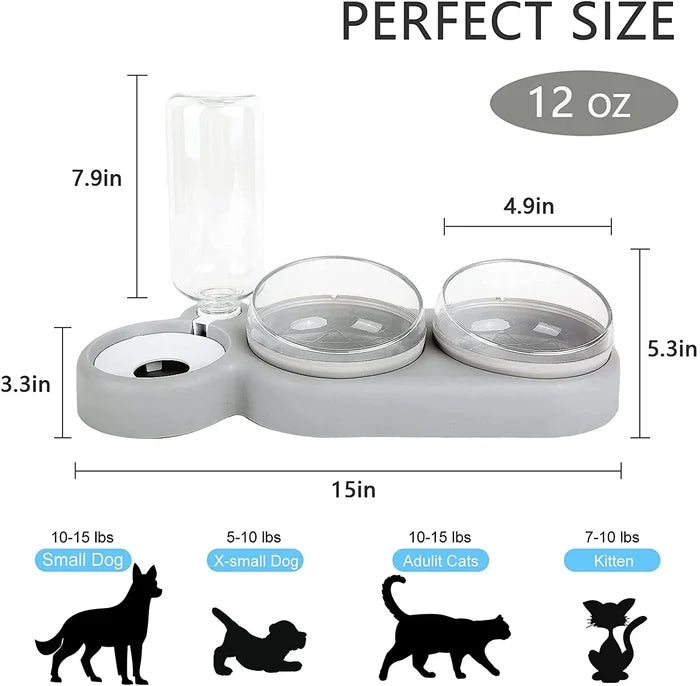 Automatic Tilted Pet Bowl Collection: light gray, clear cat and dog, minimal modern pet accessory style