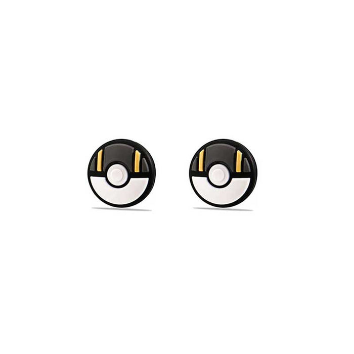 Ball Switch Thumb Grips for Switch: black, white Poké Ball-like design, cartoon-inspired minimal style