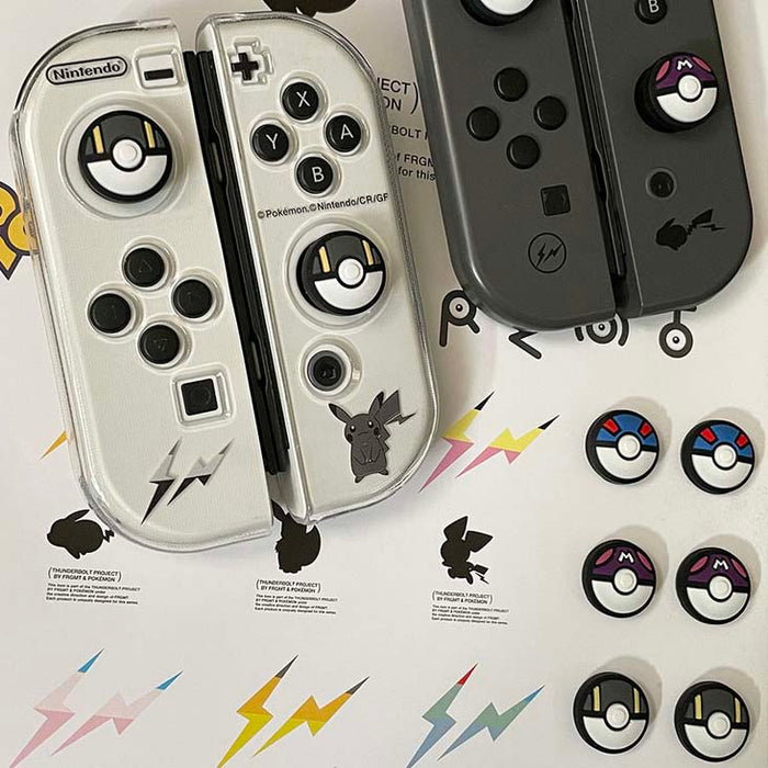 Ball Switch Thumb Grips for Switch: black, white Poké Ball-like design, cartoon-inspired minimal style