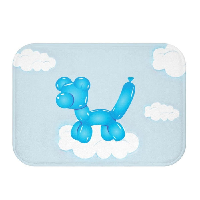 Balloon Canine on Sky Bath Mat: light blue, bright blue blue balloon dog, cartoon, playful style