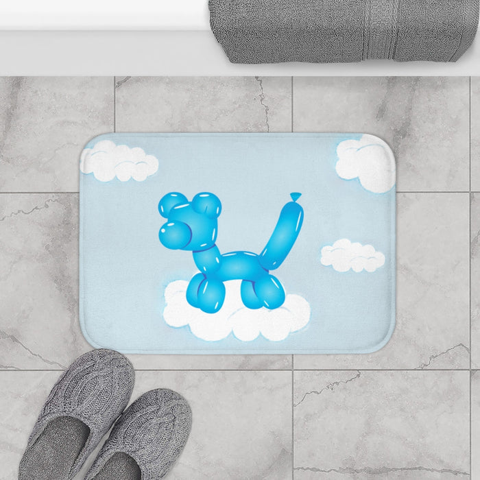 Balloon Canine on Sky Bath Mat: light blue, bright blue blue balloon dog, cartoon, playful style